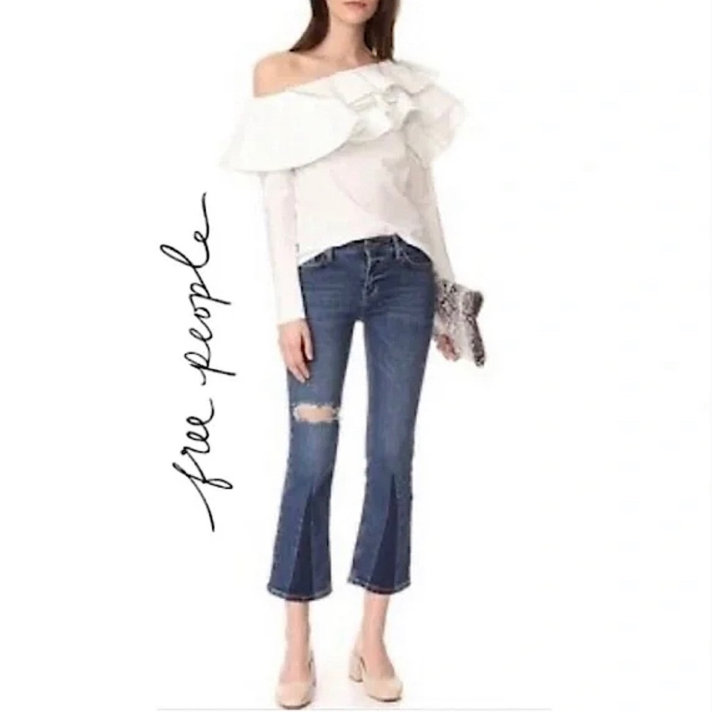 Free People Distressed Colorblock High Rise Cropped Jeans: Size 26